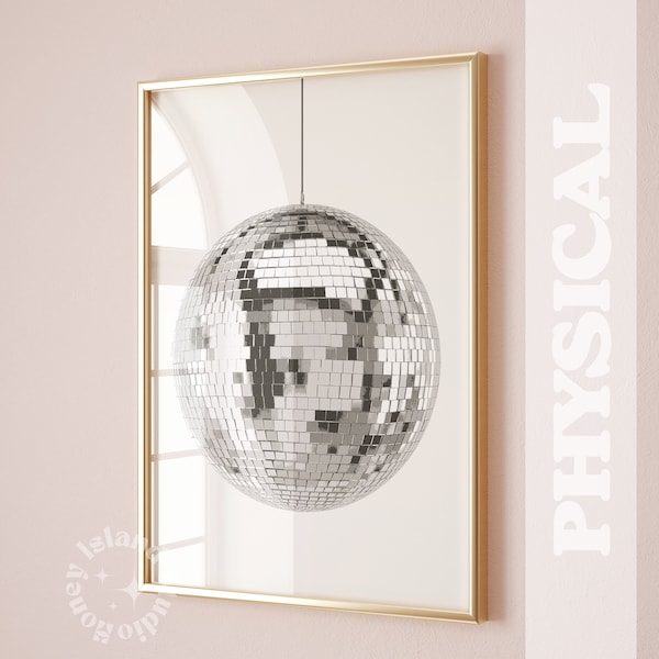 Disco ball poster retro wall art mirrorball print, aesthetic trendy retro fun Decor, 70s Glamour Style retro dorm decor