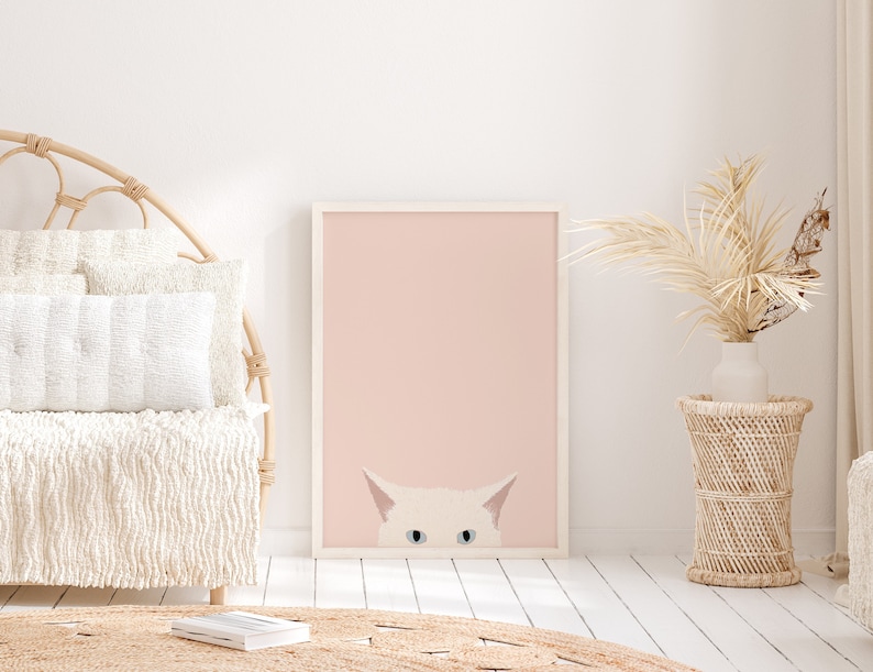 Cat Peeking White Cat Print Cat Art Wall Art White Cat Etsy