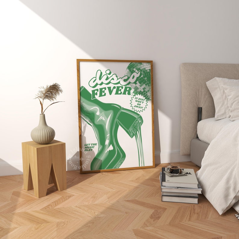 Retro Funky Poster disco fever disco kick funky prints green wall decor bar cart aesthetic preppy room decor Retro Y2k Wall Art Vintage Vibe