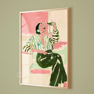 Martini woman art painting poster, portrait of woman art poster, fashion woman figure, bar cart decor, Woman portrait print, UNFRAMED