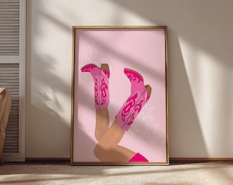 Pink Cowboy Boots Print, Preppy Western Art (Digital Download)