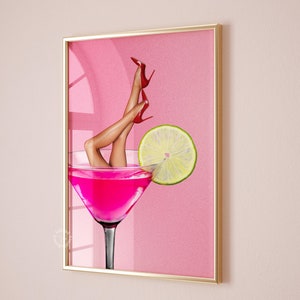Cosmopolitan Cocktail Poster, Pinker Cocktail Drink Art, Bar Warenkorb Drucke, Retro Cosmo Wandkunst, Wanddekor, Retro Bar Poster, UNGERAHMTES POSTER