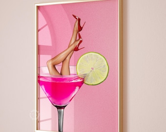 Cosmopolitan Cocktail Poster, Retro Pink Bar Art (UNFRAMED)