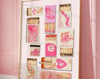 Pink Retro Matchbox Art Print: Trendy Preppy Dorm Decor (UNFRAMED)
