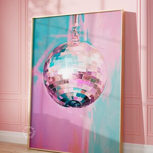 Obraz ścienny Pink Disco, Różowy barek retro disco, modne nadruki, Plakat Groovy, Wystrój akademika, Estetyka akademika, Pokój Y2K BEZ RAMY