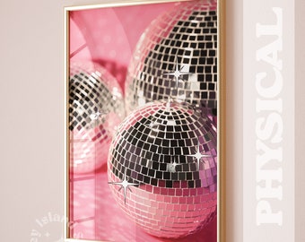 Pink Disco Ball Print, Retro Sparkly Wall Art