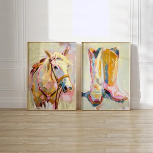 Horse Painting Wall Art, Abstract Western Print, Modern Cowgirl Poster, Ranch Style Wall Decor, Trendy Cowgirl Decor, UNFRAMED