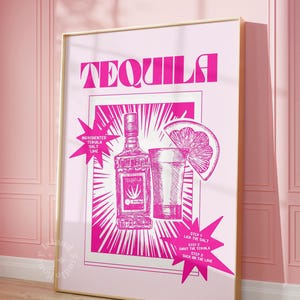 Pink Tequila Poster, Retro Vintage Pink Tequila Art Print, Bar Cart print, Dorm Room Decor, Preppy Dorm Decor, DIGITAL DOWNLOAD