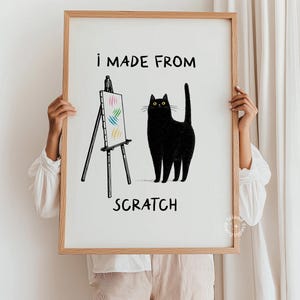 Funny Black Cat Print: Quirky Unframed Wall Art