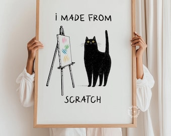 Funny Black Cat Print: Quirky Unframed Wall Art