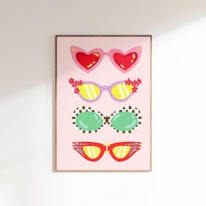 Cute Retro Wall Art, Cute Vintage Poster, Home Decor, Fashion Wall Art, Sunglasses Poster, Feminine Wall Art, Pastel Art