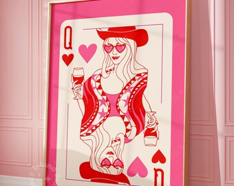 ハートの女王カウガールプリント、ピンクのプレッピーな寮の装飾（フレームなし）