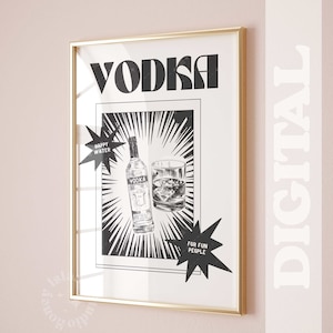 Vodka black white print, Retro vodka poster, vodka trendy wall art,  alcohol digital print, dorm room decor, digital download