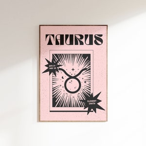Taurus Poster, Taurus Retro Zodiac Wall Print, Retro Wall Decor, Digital Download Print, Large Printable Art, Taurus Downloadable Prints