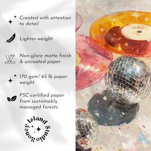 Martini wall art, Disco ball poster, Bar cart prints, Light pink wall art, Disco poster, Bar cart decor, Cocktail Oil Painting art, UNFRAMED