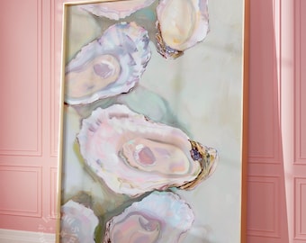 Oysters Pastel Painting: Coastal Kitchen Food Art Print (UNFRAMED)