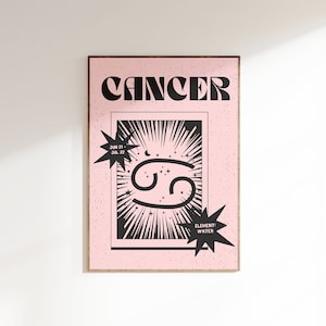Cancer Poster, Cancer Retro Zodiac Wall Print, Retro Wall Decor, Digital Download Print, Large Printable Art, Cancer Downloadable Prints