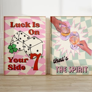 Trendy Lucky You Prints, Funky Lucky dices Wall Art,  Y2k Art Print, Girly Preppy Dorm Room Decor,  Bar Cart Aesthetic, Dorm Room Decor,