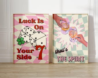 Funky Dice & Drinks Y2K Art Print, Preppy Dorm Decor (Digital Download)