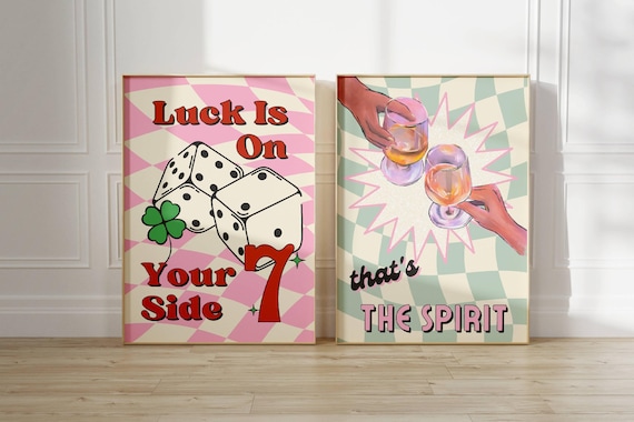 Funky Dice & Drinks Y2K Art Print, Preppy Dorm Decor (Digital Download)