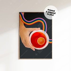 Retro Cocktail Poster, 70er Jahre Vintage Cocktail Poster, Groovy Drinks Poster, Barwagen Wandkunst, Wohnheim Dekor, Cocktailbar Prints