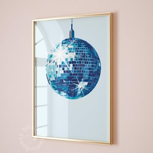 Diskokugel blauer Print niedliche Disko Blau Wand Kunst blaue Wand Kunst niedliche Disko Wand Kunst niedliche Wand Kunst niedliche Wand Dekor sofortiger Download Preppy Dekor