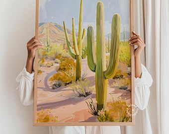 Lámina artística de vaquera con cactus, póster mate de paisaje desértico (sin marco)
