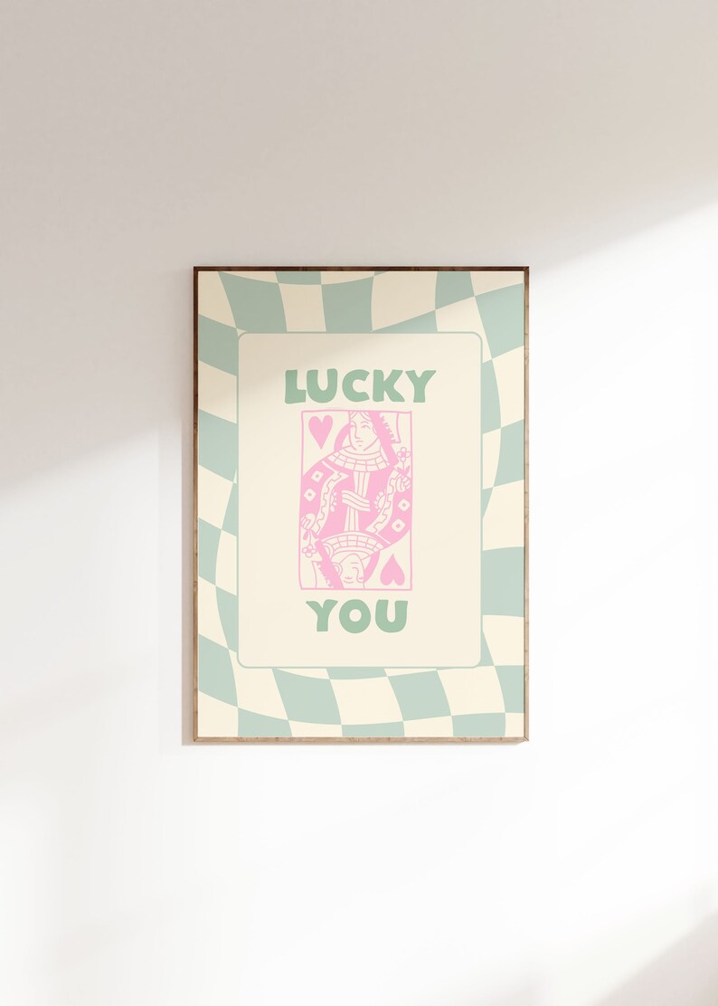 Green Retro Lucky You Print, Pink Trendy Lucky You Prints, Lucky You Bar Cart, Y2k Art Print, Preppy Dorm Room Decor, Retro Aesthetic,