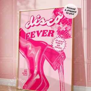 Patadas de discoteca, póster de discoteca rosa intenso, póster de discoteca funky, póster de discoteca retro, arte mural preppy,