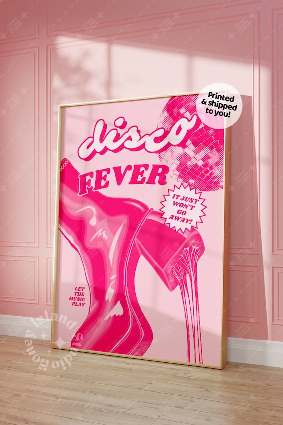 Disco Fever Hot Pink Poster, Funky Retro Wall Art
