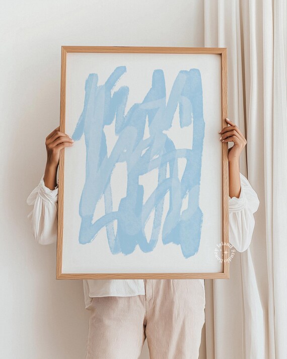 Abstract Pastel Blue Brush Strokes Art Print (Digital Download)