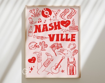 Nashville Wall Art Print: Trendy Tennessee Travel Poster (UNFRAMED)