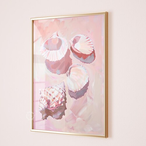 Seashells Print: Coastal Cowgirl Pink Beach House Decor (UNFRAMED)