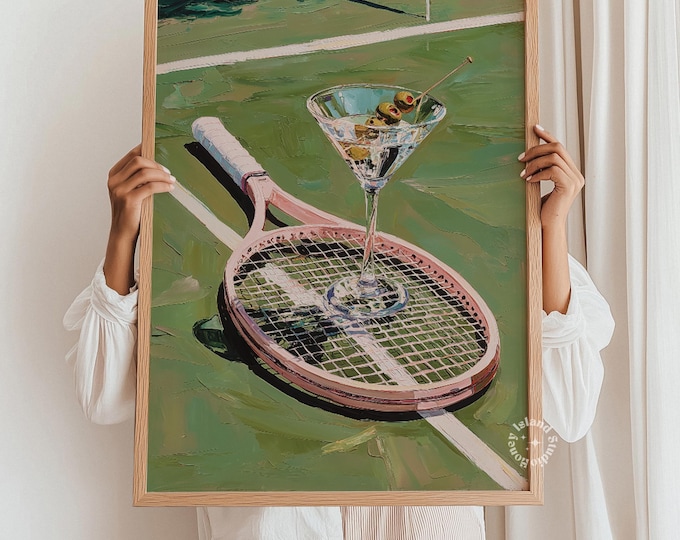 Tennis Racket Martini Art Print | Country Club Wall Decor (Unframed)