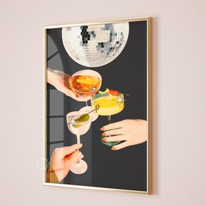 Retro Cheers bar cart decor black disco ball Champagne cocktail glass cheers cin cin poster dorm decor bar cart UNFRAMED