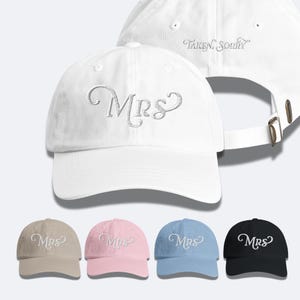 MRS Hat Bridal haftowany kapelusz – Retro Mrs Bridal bawełniana czapka dla taty na wieczór panieński lub prezent dla drużby weselnej dla niej, kapelusz Taken Sorry,