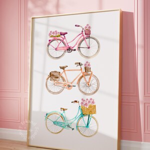 Floral Bicycle Watercolor Print: Girly Retro Wall Art