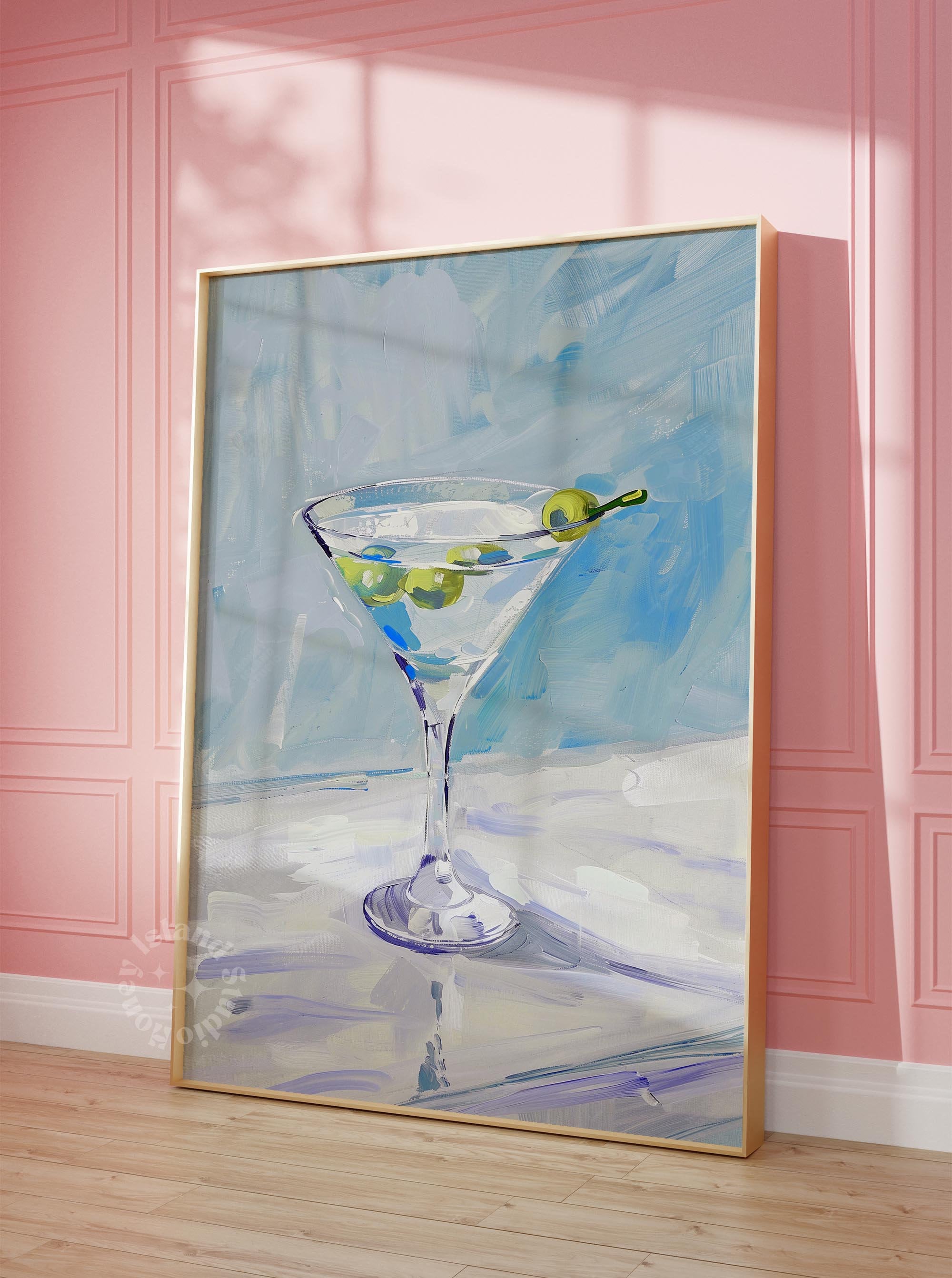 Blue Martini Painting: Preppy Bar Cart Decor (UNFRAMED) - Etsy
