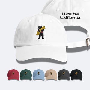 Bonnet brodé ours Californie - Bonnet pour papa en coton rétro Californie I Love You, cadeau Californie, chapeau carte de la Californie dans ses bras