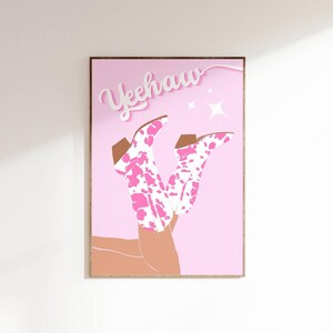 Rodeo Poster, Pink Cowboy Boots Print, Western Illustrated Art Print, Pink Cowgirl Boots Print | Preppy Wall Art,