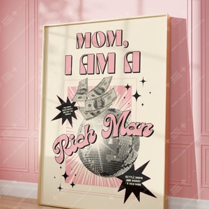 Plakat „Mamo, jestem bogatym człowiekiem”, modny plakat retro, modny plakat feministyczny, wystrój akademika, wystrój apartamentu, wystrój akademika Preppy, BEZ RAMY