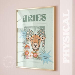 Wydruk Barana, Zielony Sage Modny wystrój apartamentu, Plakat Zodiaku Y2K Estetyczny wystrój pokoju, Wydruki wózków barowych, Wystrój akademika Zodiaku