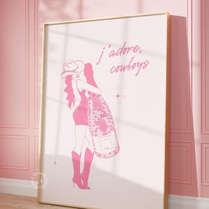 Cowgirl champagne print j'adore cowboys preppy poster print western print cute bar cart decor girly prints champagne poster  UNFRAMED