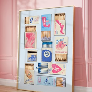impression vintage de boîte d'allumettes, décor de dortoir preppy, impression esthétique géniale pour l'art mural rétro tendance d'appartement affiche d'allumettes rétro tendance sans cadre
