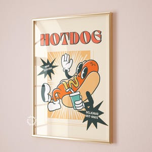 Retro Hot Dog Matte Print, Kitchen Wall Art (UNFRAMED)