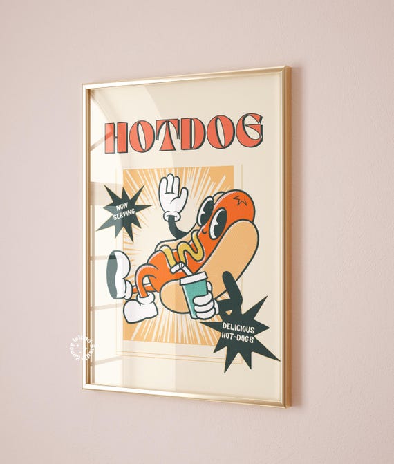 Retro Hot Dog Matte Print, Kitchen Wall Art (UNFRAMED) - Etsy