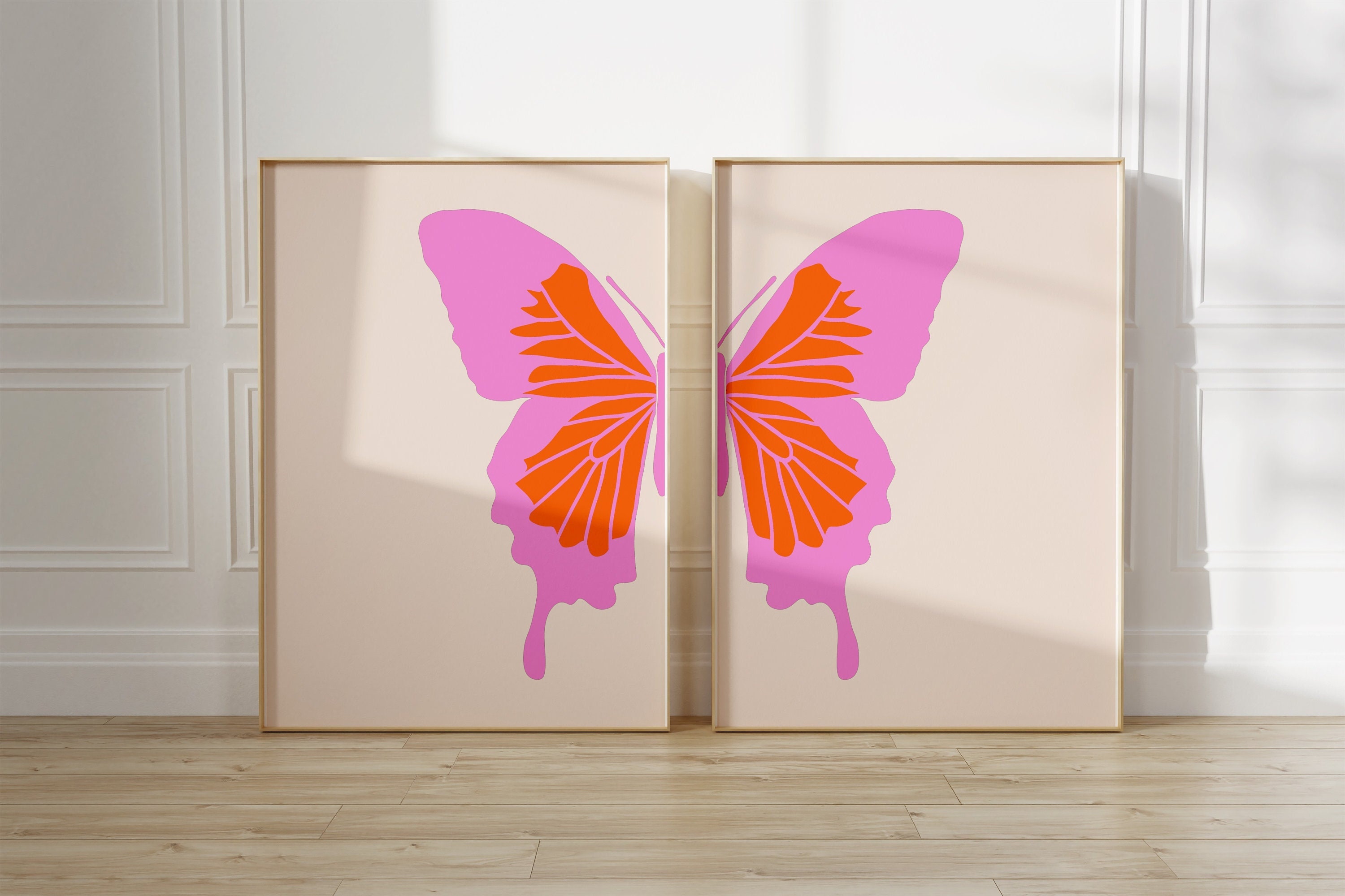 Butterfly Wall Art Print Set of 2 Pink Preppy Dorm Decor - Etsy