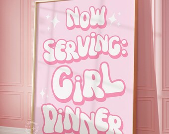 Roze keukenprint meisje diner: trendy muurkunst barwagen (INGElijst)