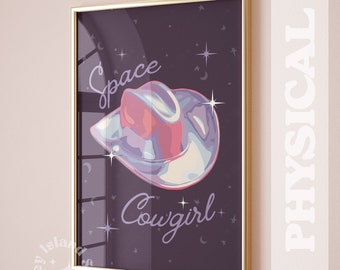 Space Cowgirl Hat Art Print, Western Dorm Decor