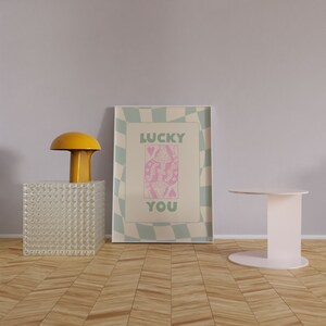 Green Retro Lucky You Print, Pink Trendy Lucky You Prints, Lucky You Bar Cart, Y2k Art Print, Preppy Dorm Room Decor, Retro Aesthetic,